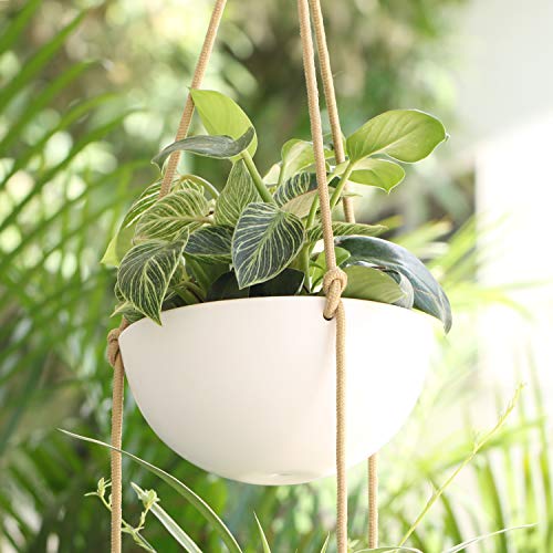 Mkono 9 Inch Ceramic Double Hanging Planter 2 Tier Round Flower Pl...