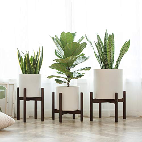 Mkono Adjustable Wood Plant Stand Mid-Century Modern Indoor Outdoo...