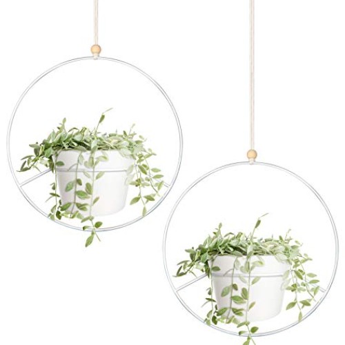 Mkono Boho Hanging Planter, Set of 2 Round Metal Plant Hanger with...