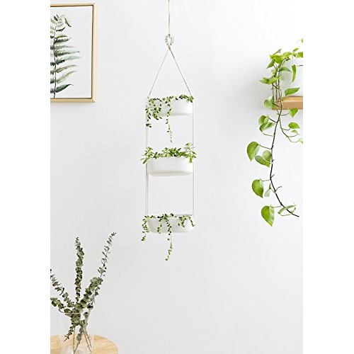 Mkono Ceramic Hanging Planter 3 Tier Indoor Wall Plant Holder for ...