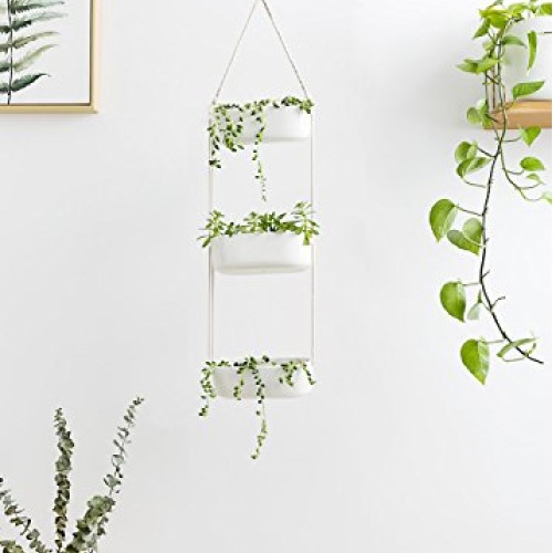 Mkono Ceramic Hanging Planter 3 Tier Indoor Wall Plant Holder for ...