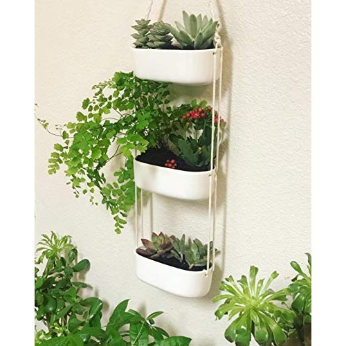 Mkono Ceramic Hanging Planter 3 Tier Indoor Wall Plant Holder for ...