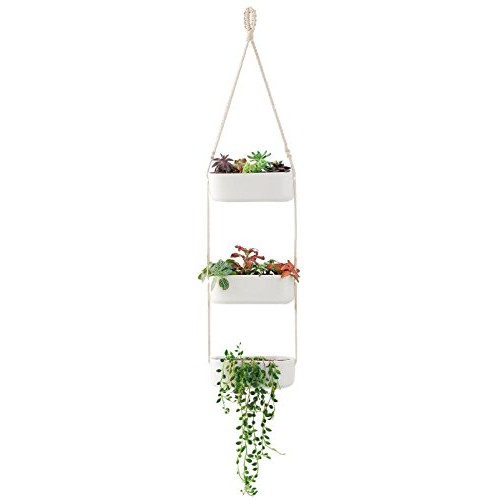 Mkono Ceramic Hanging Planter 3 Tier Indoor Wall Plant Holder for ...