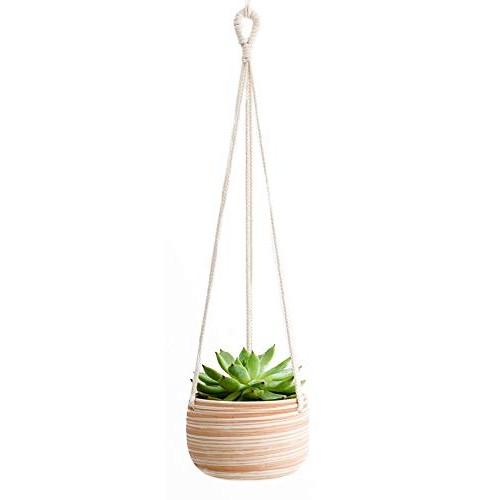 Mkono Ceramic Hanging Planter Macrame Plant Holder 5 Inch Cute Suc...