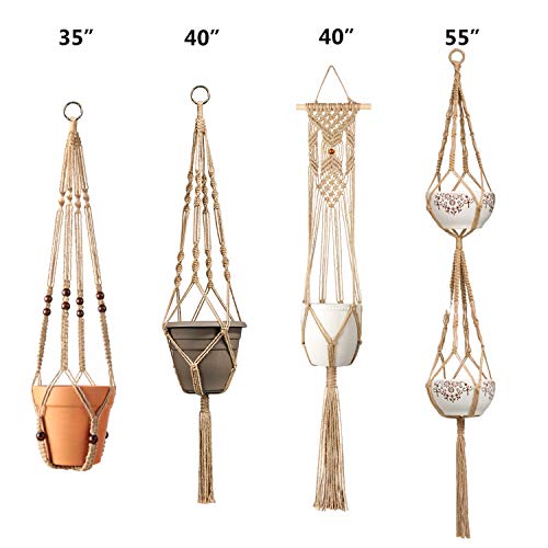 Mkono Macrame Plant Hangers 4 Pcs Indoor Outdoor Hanging Planter B...