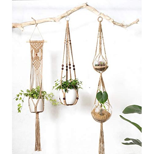 Mkono Macrame Plant Hangers 4 Pcs Indoor Outdoor Hanging Planter B...