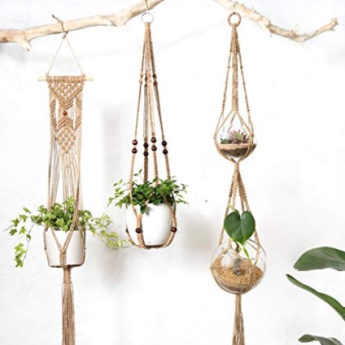 Mkono Macrame Plant Hangers 4 Pcs Indoor Outdoor Hanging Planter B...