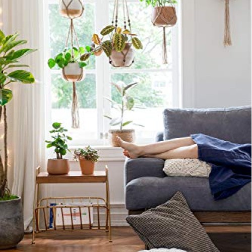 Mkono Macrame Plant Hangers 4 Pcs Indoor Outdoor Hanging Planter B...