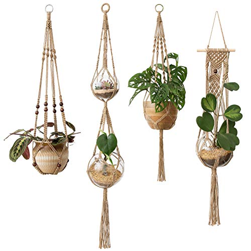 Mkono Macrame Plant Hangers 4 Pcs Indoor Outdoor Hanging Planter B...