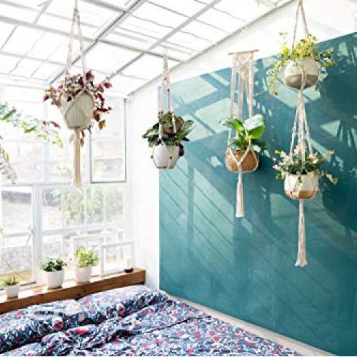 Mkono Macrame Plant Hangers, 5 Pack Different Tiers Indoor Hanging...