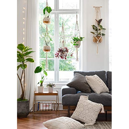 Mkono Macrame Plant Hangers, 5 Pack Different Tiers Indoor Hanging...