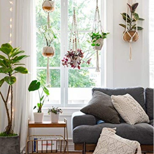 Mkono Macrame Plant Hangers, 5 Pack Different Tiers Indoor Hanging...