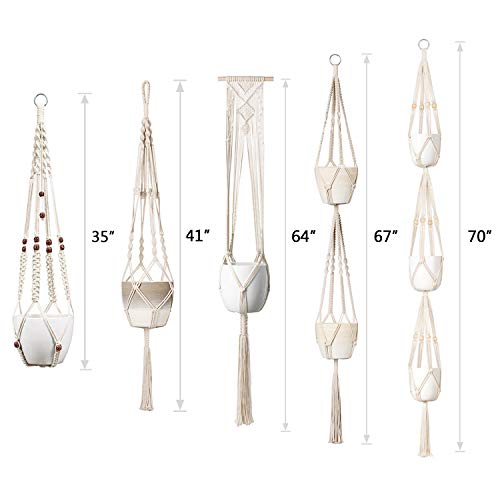 Mkono Macrame Plant Hangers, 5 Pack Different Tiers Indoor Hanging...
