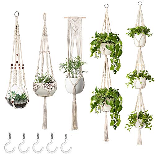 Mkono Macrame Plant Hangers, 5 Pack Different Tiers Indoor Hanging...