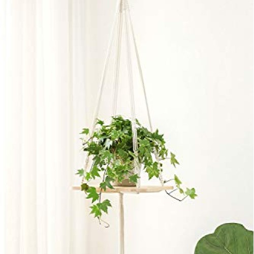 Mkono Macrame Plant Hangers Hanging Plant Shelf Indoor Wall Plante...