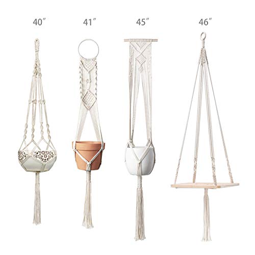 Mkono Macrame Plant Hangers Hanging Plant Shelf Indoor Wall Plante...