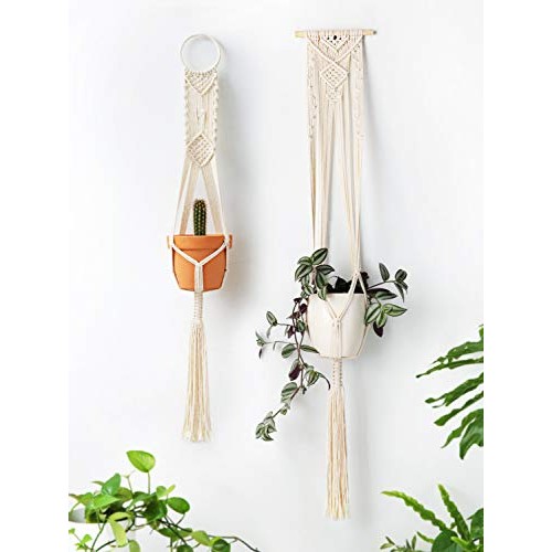 Mkono Macrame Plant Hangers Hanging Plant Shelf Indoor Wall Plante...