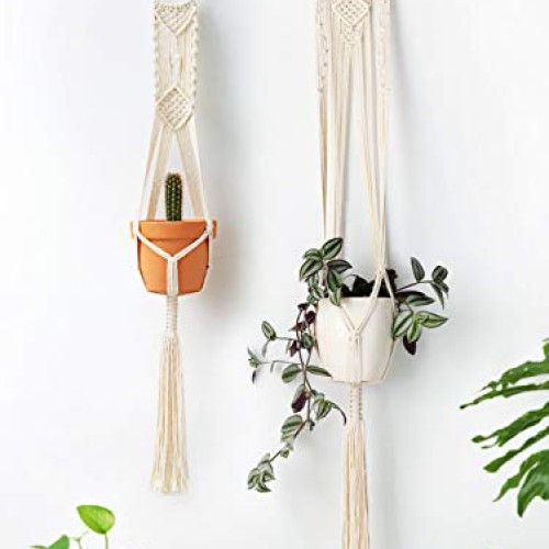 Mkono Macrame Plant Hangers Hanging Plant Shelf Indoor Wall Plante...