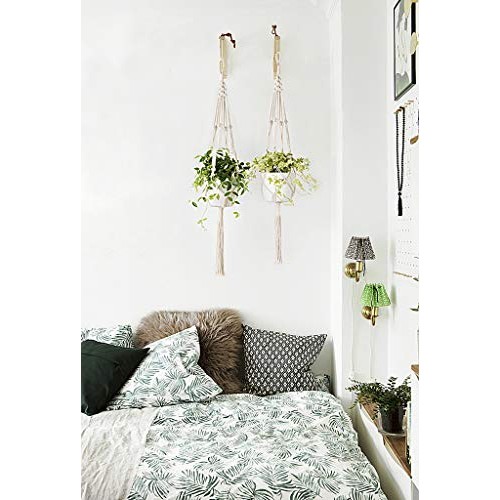 Mkono Macrame Plant Hangers Hanging Plant Shelf Indoor Wall Plante...