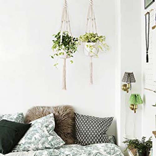 Mkono Macrame Plant Hangers Hanging Plant Shelf Indoor Wall Plante...