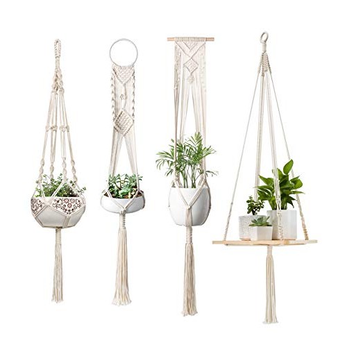 Mkono Macrame Plant Hangers Hanging Plant Shelf Indoor Wall Plante...