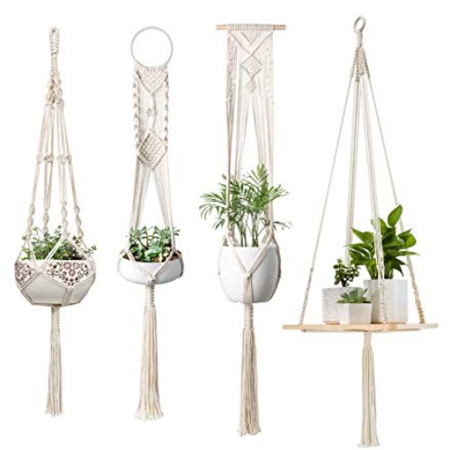 Mkono Macrame Plant Hangers Hanging Plant Shelf Indoor Wall Plante...
