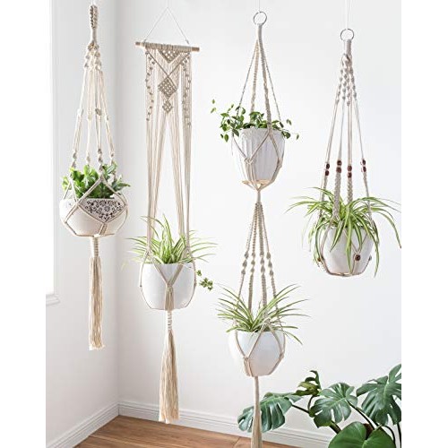 Mkono Macrame Plant Hangers Set of 4 Indoor Wall Hanging Planter B...