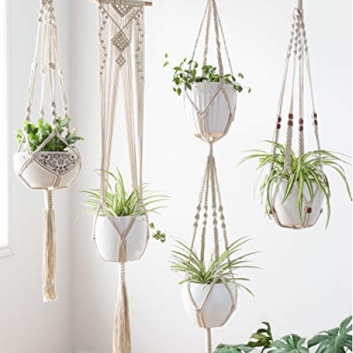 Mkono Macrame Plant Hangers Set of 4 Indoor Wall Hanging Planter B...