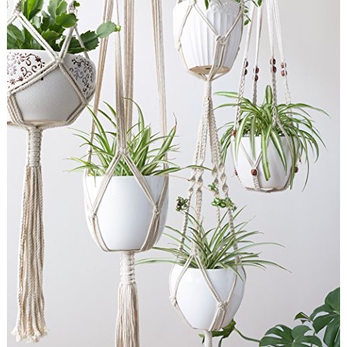 Mkono Macrame Plant Hangers Set of 4 Indoor Wall Hanging Planter B...