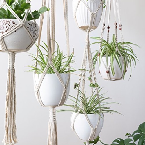 Mkono Macrame Plant Hangers Set of 4 Indoor Wall Hanging Planter B...