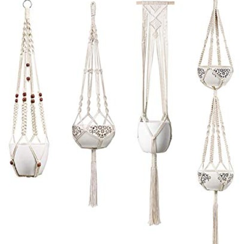 Mkono Macrame Plant Hangers Set of 4 Indoor Wall Hanging Planter B...