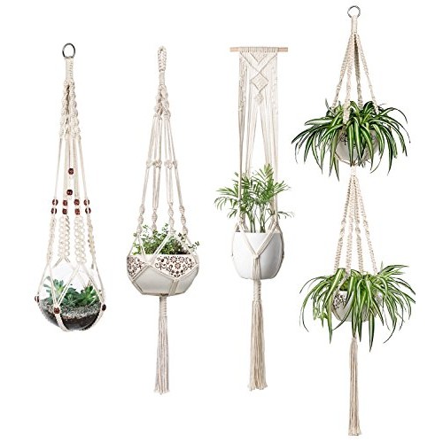 Mkono Macrame Plant Hangers Set of 4 Indoor Wall Hanging Planter B...