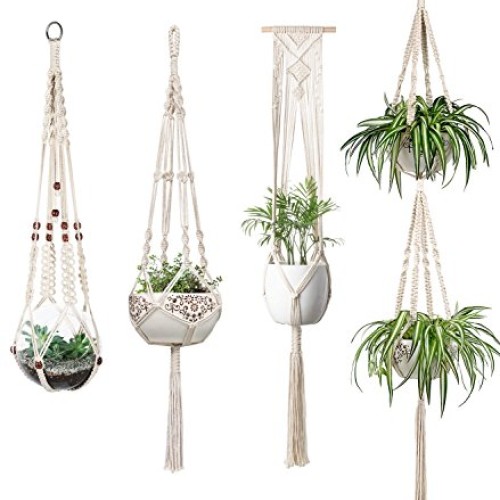 Mkono Macrame Plant Hangers Set of 4 Indoor Wall Hanging Planter B...
