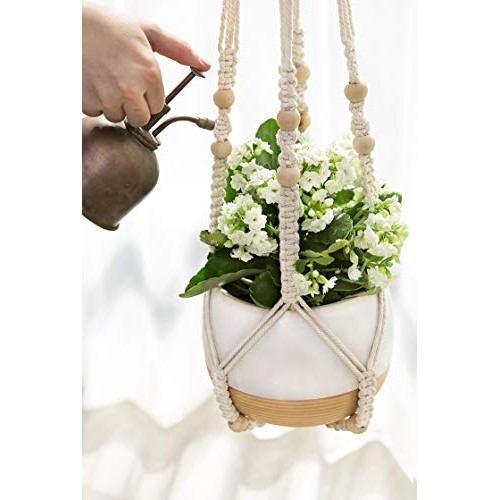 Mkono Macrame Plant Hangers with Pots Plastic Planters Included ...