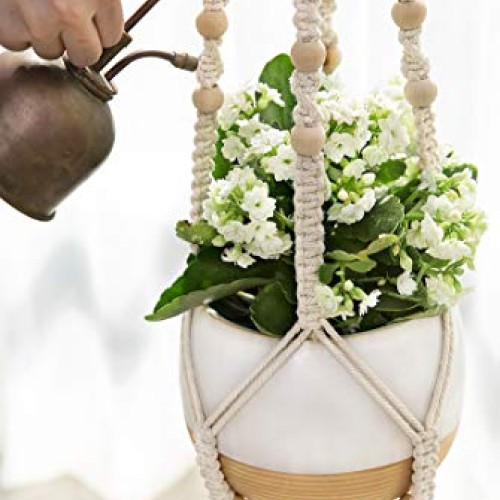Mkono Macrame Plant Hangers with Pots Plastic Planters Included ...