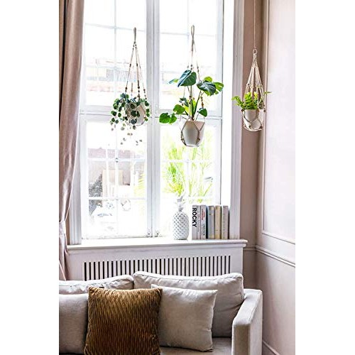 Mkono Macrame Plant Hangers with Pots Plastic Planters Included ...
