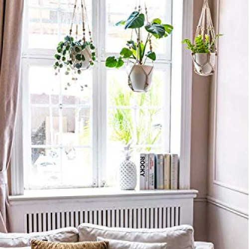 Mkono Macrame Plant Hangers with Pots Plastic Planters Included ...