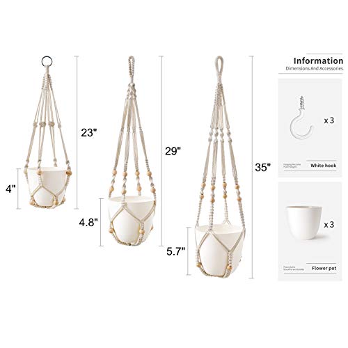 Mkono Macrame Plant Hangers with Pots Plastic Planters Included ...