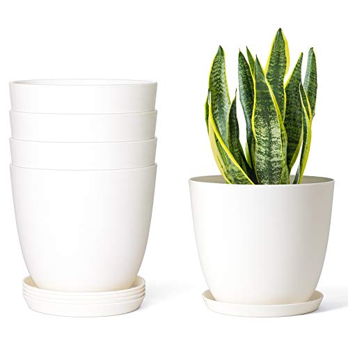 Mkono Plastic Planters with Saucers, Indoor Set of 5 Flower Plant ...