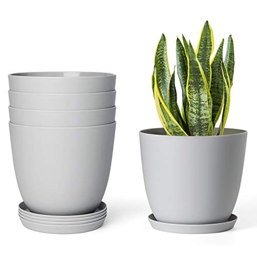 Mkono Plastic Planters with Saucers, Indoor Set of 5 Flower Plant ...