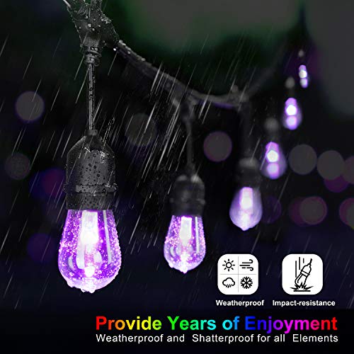 48FT Color Changing Outdoor String Lights, RGB Cafe LED String Lig...