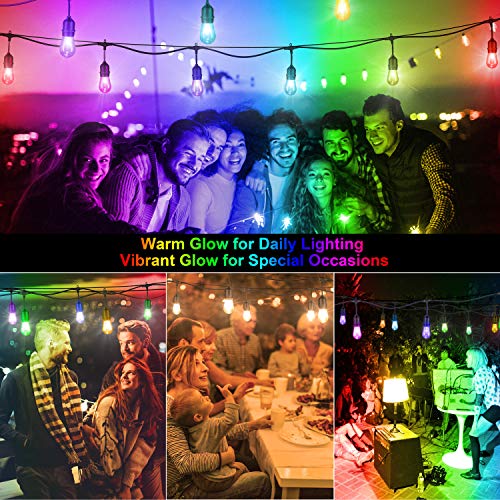 48FT Color Changing Outdoor String Lights, RGB Cafe LED String Lig...