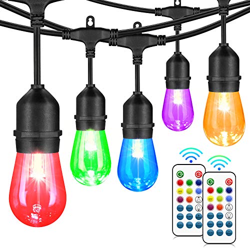 48FT Color Changing Outdoor String Lights, RGB Cafe LED String Lig...