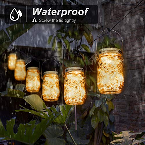 Mason Jar Solar Lights 30 LEDs, 6 Pack Hanging Solar Lights Outdoo...