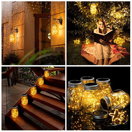 Mason Jar Solar Lights 30 LEDs, 6 Pack Hanging Solar Lights Outdoo...