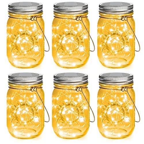 Mason Jar Solar Lights 30 LEDs, 6 Pack Hanging Solar Lights Outdoo...