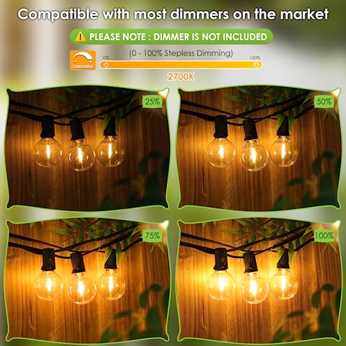 Mlambert 100Ft LED Outdoor String Lights Dimmable G40 Globe Patio ...