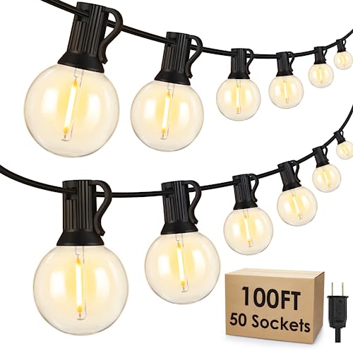 Mlambert 100Ft LED Outdoor String Lights Dimmable G40 Globe Patio ...
