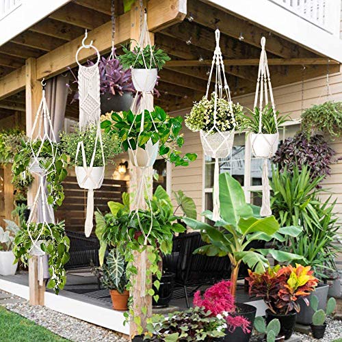 MLCINI Macrame Plant Hanger 7 Pack Plant Hangers Indoor Outdoor Wa...
