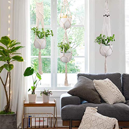 MLCINI Macrame Plant Hanger 7 Pack Plant Hangers Indoor Outdoor Wa...